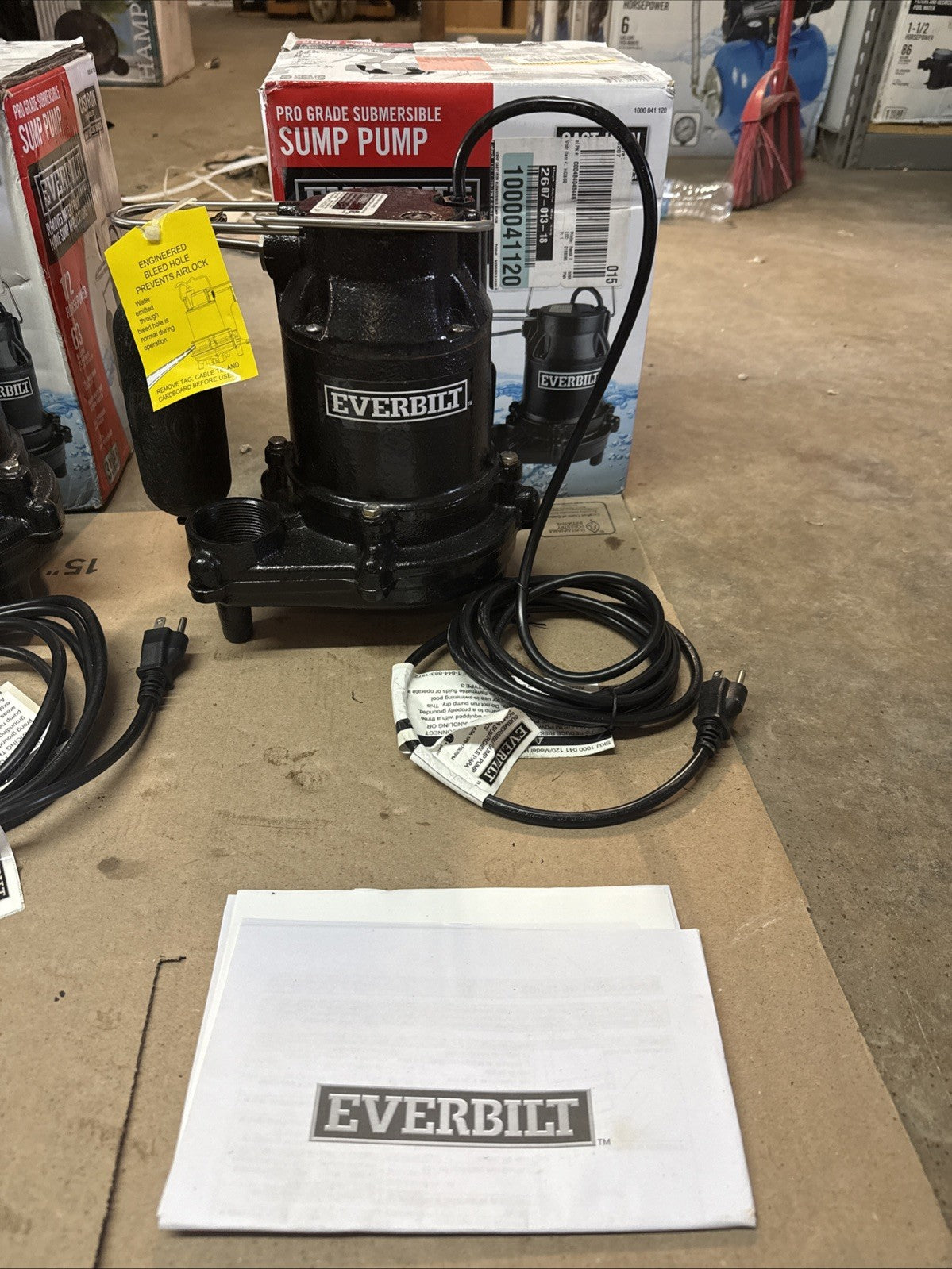 Everbilt 1/2 HP Cast Iron Sump Pump Model # HDS50 OPEN BOX