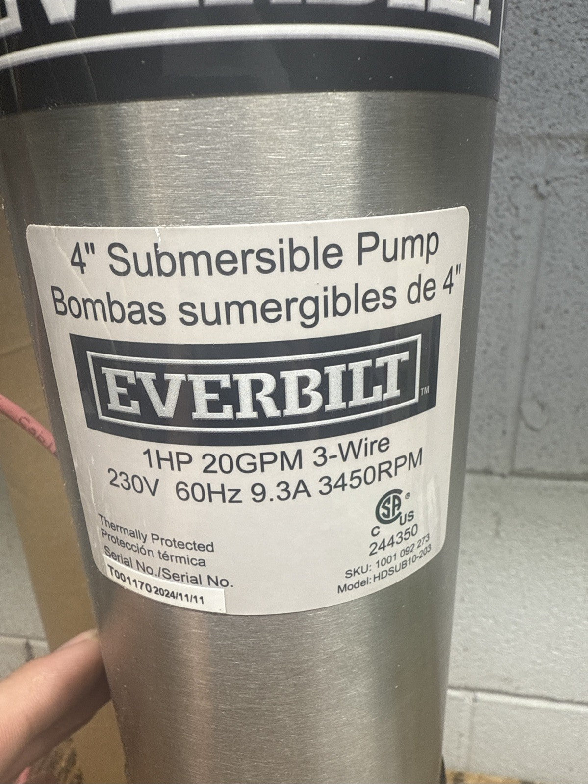 Everbilt 1 HP Submersible 3-Wire Motor 20-GPM Deep Well Potable Water Pump
