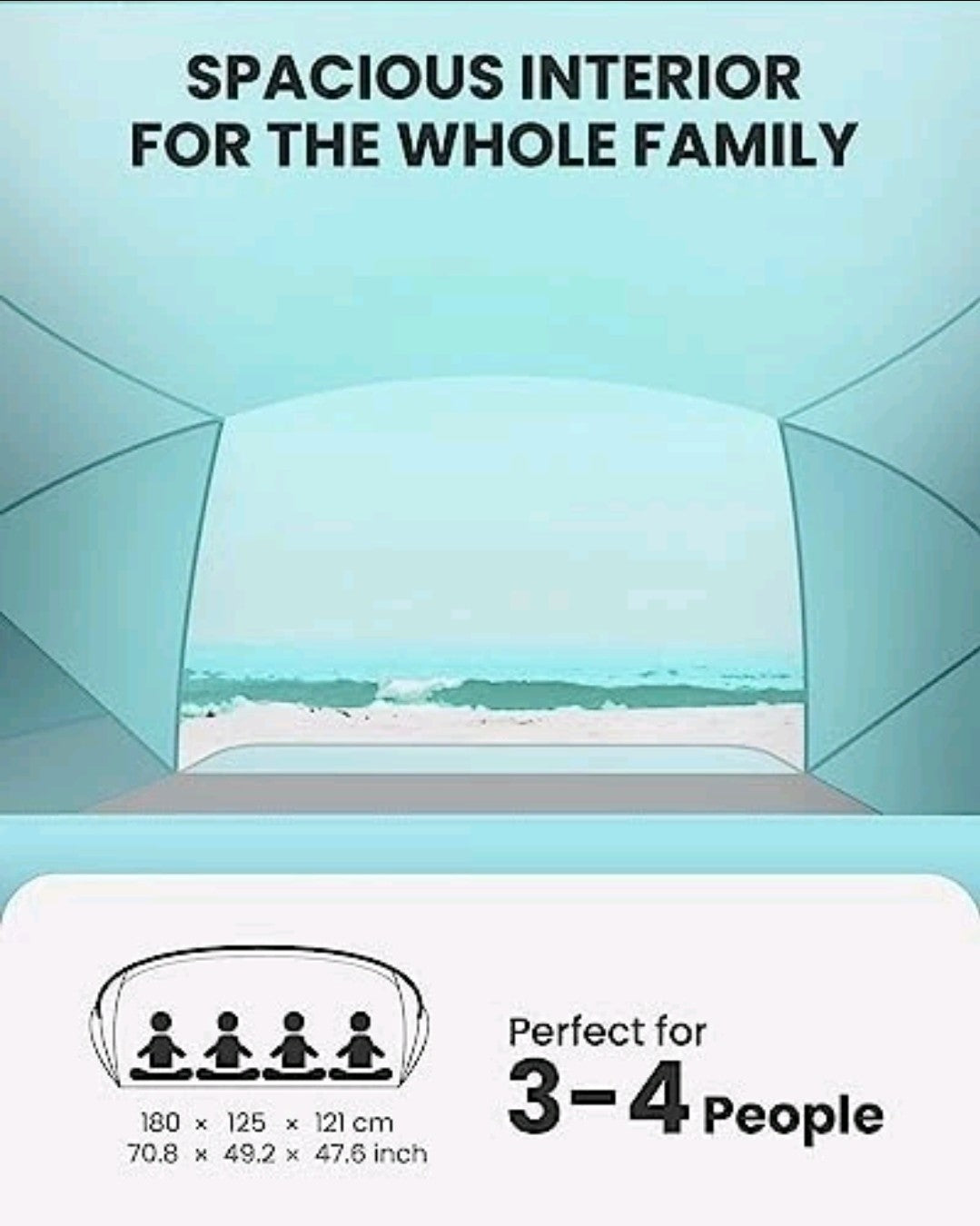 Beach Tent for 3-4 Person - Easy Setup and Portable Beach Shade Sun Green