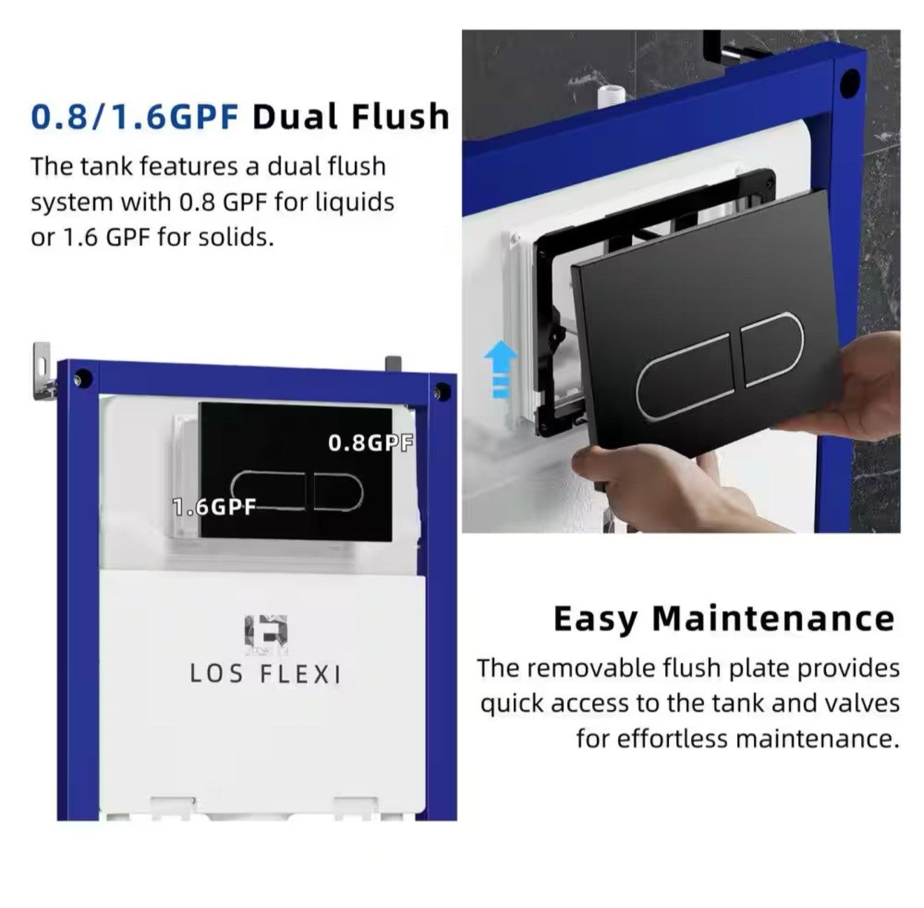 Los Flexi In-Wall Toilet Tank Carrier 0.8/1.6GPF w/ Flush Plate LF01TC01