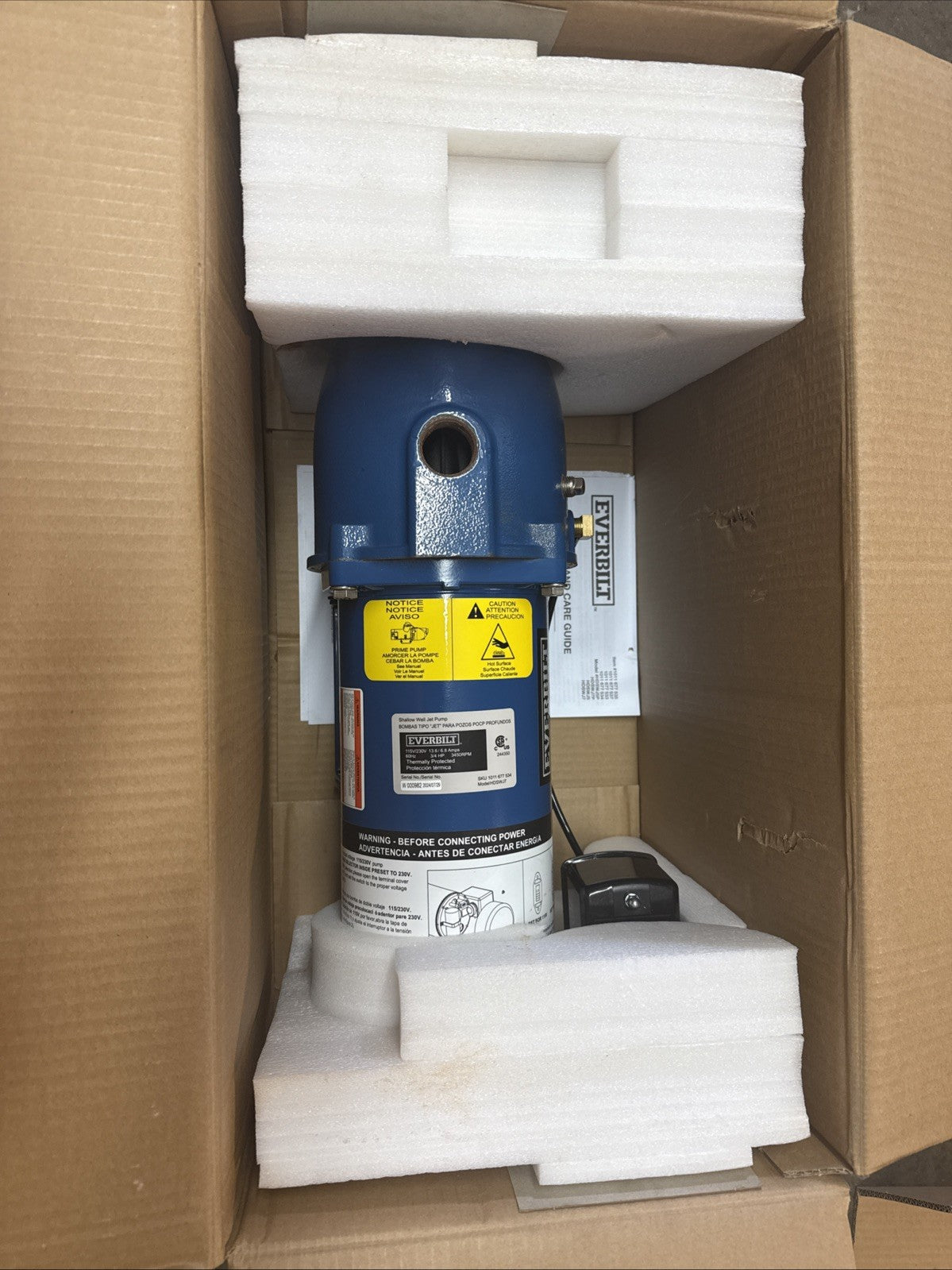 Everbilt 3/4 HP Cast Iron Shallow Well Jet Pump HDSWJ7 as is, Used Or For Parts