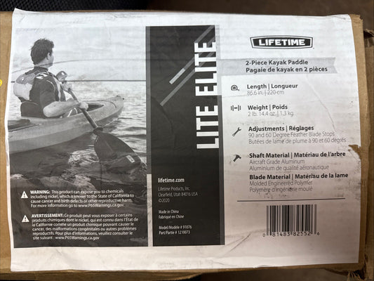 Lifetime 91076 Lite Elite Kayak Paddle 2 Piece Black Push Button Adjustment