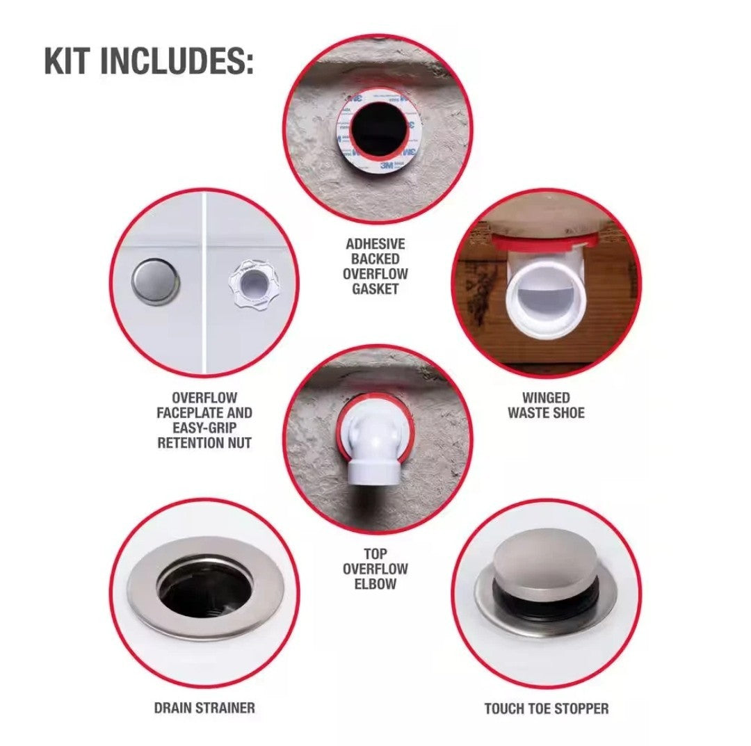 Oatey Bath Waste Half Drain Plumbing Kit Bathtub Drain Brushed Nickel PVC Sch 40