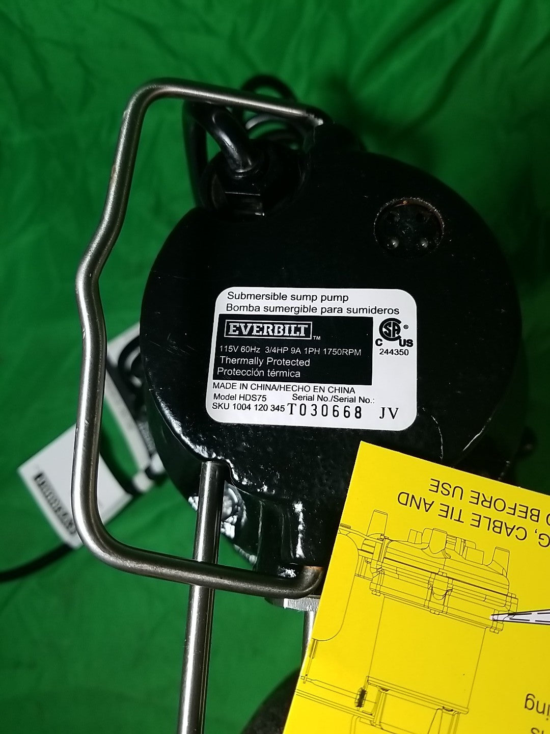 Everbilt 3/4HP Cast-Iron Pro-Grade Submersible Sump Pump 1004 120 345 HDS75.