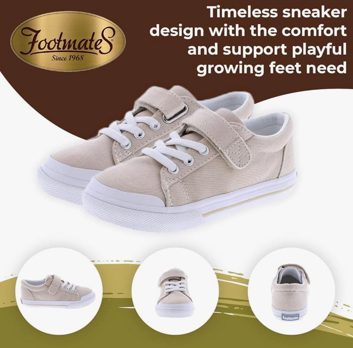 Footmates Youth 2M Jordan Strap Canvas Flats Tennis Sneakers