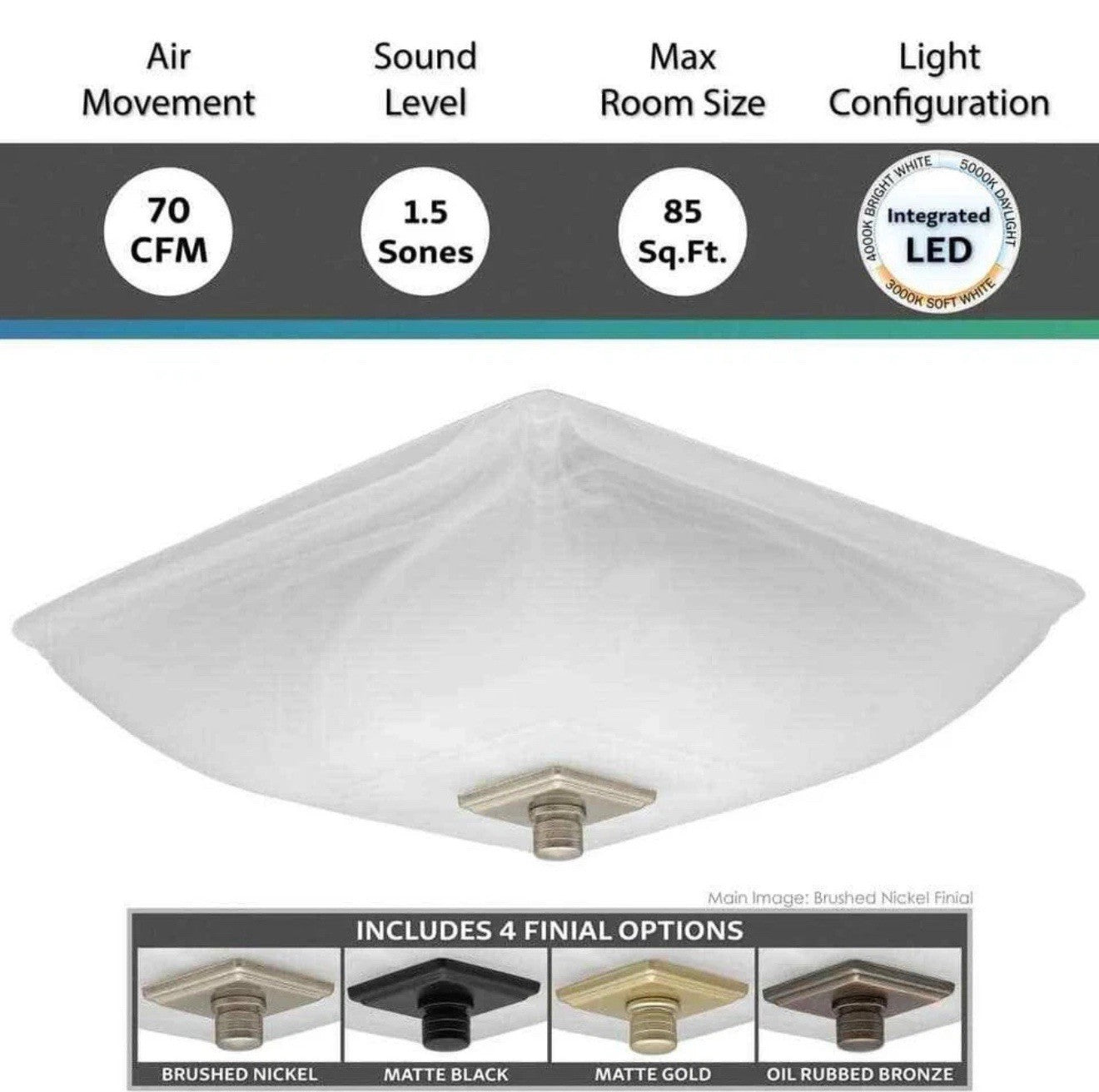 LIFT BRIDGE KITCHEN & BATH Decorative Square 70CFM Ceiling Bathroom Exhaust Fan