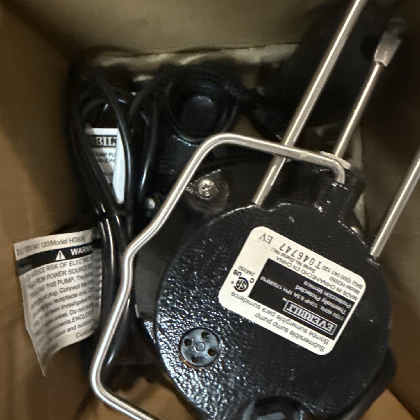 Everbilt 1/2 HP Cast Iron Sump Pump Model # HDS50 OPEN BOX