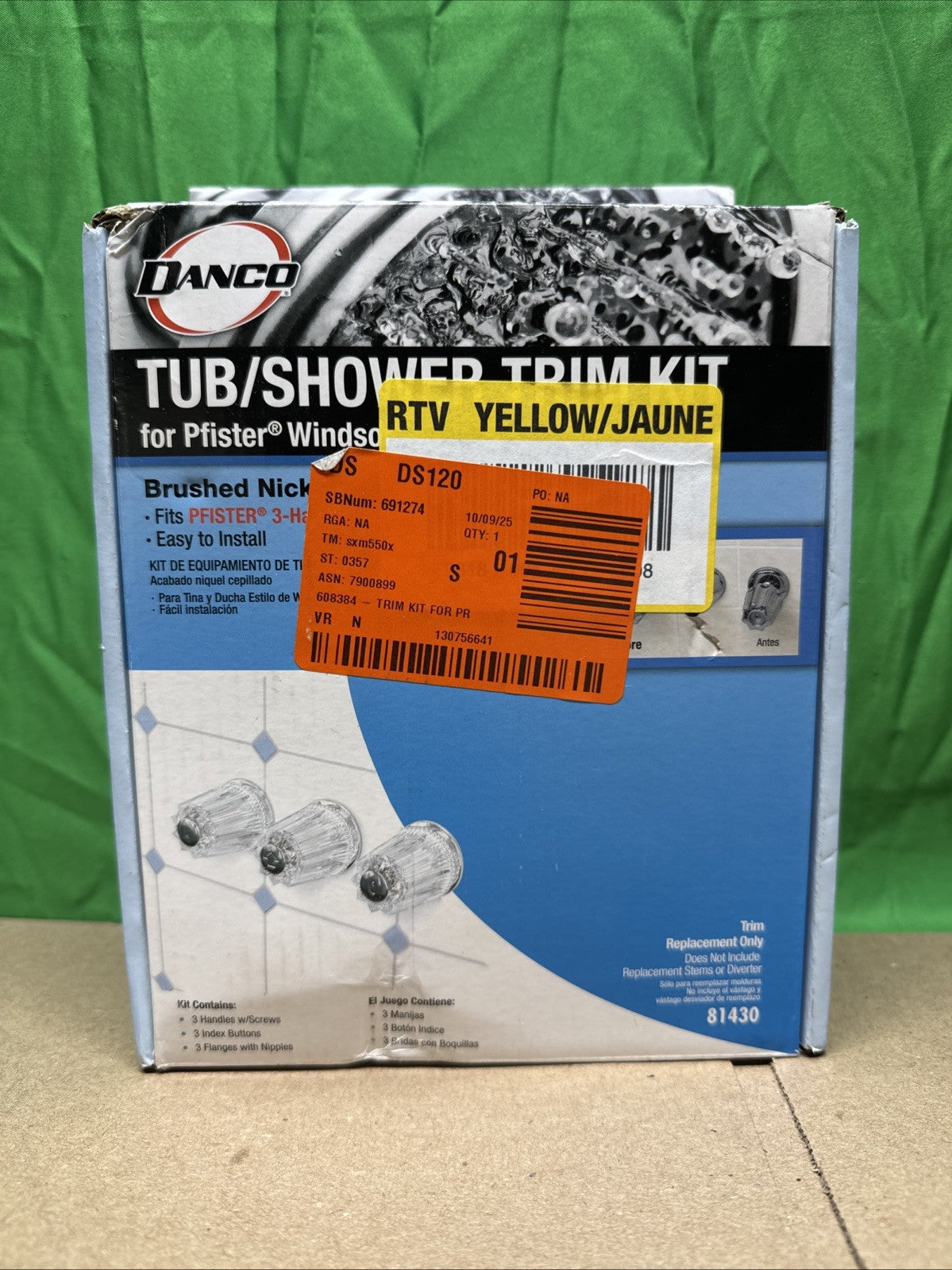 Danco 81430 Pfister Windsor Tub / Shower Trim Kit, Brushed Nickel NEW OPEN BOX
