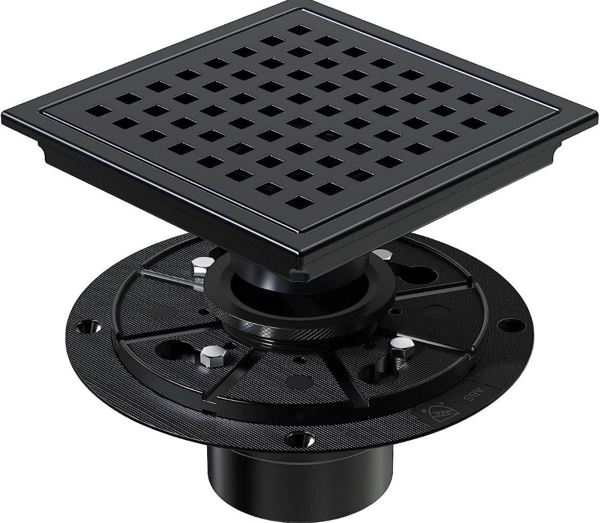 Shower Floor Drain with Flange,Quadrato Pattern Grate Removable 6 Inch Square...