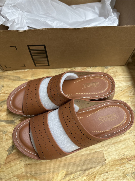 SHIBEVER Comfortable Wedge Sandal Open Toe Slip On Size 38 US 7.5