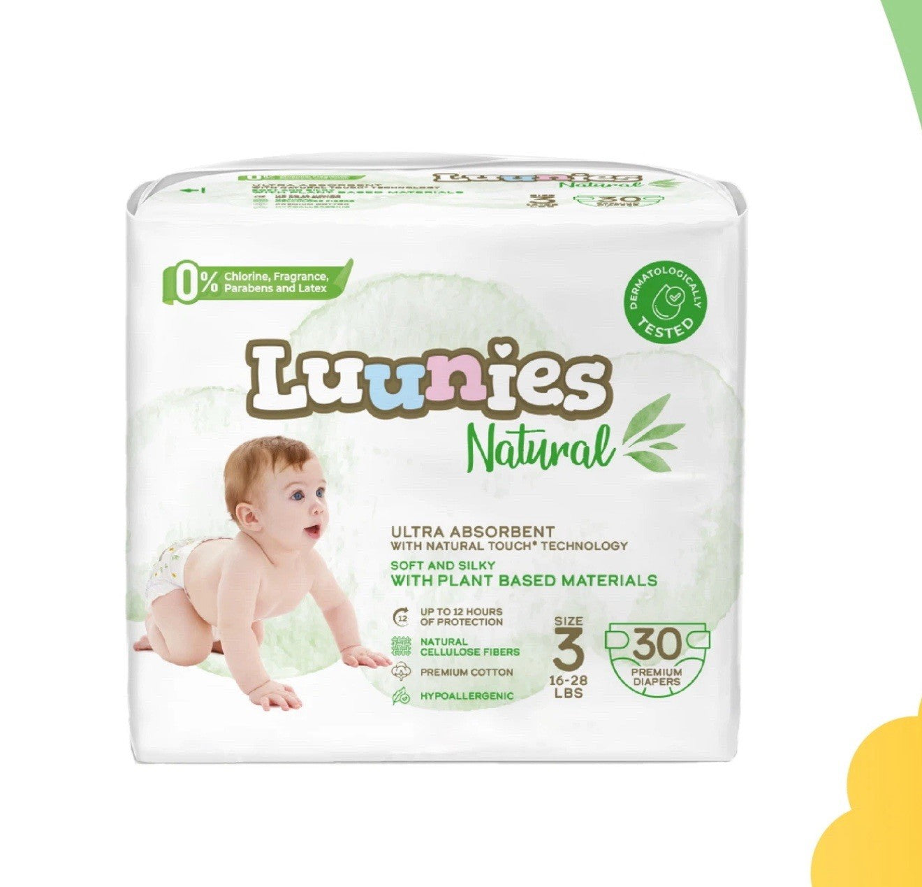 Luunies Natural Premium Diapers Ultra Absorbent Size 3, 120 Diapers 4pk of 30
