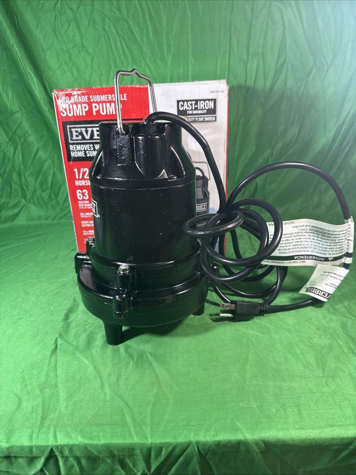 Everbilt 1/2 HP Cast Iron Sump Pump Model # HDS50 OPEN BOX