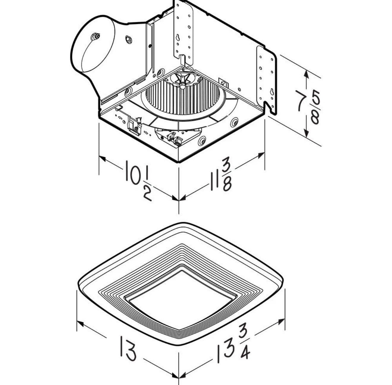 Broan QT130LE 130 CFM 1.5 Sone Ceiling Mounted Bathroom Exhaust - White