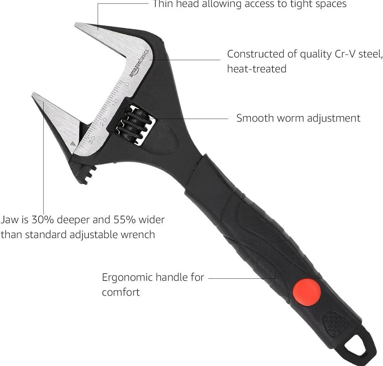 Soft Grip & Tapered Jaw Adjustable Wrenches - 4 Sizes for Comprehensive Use