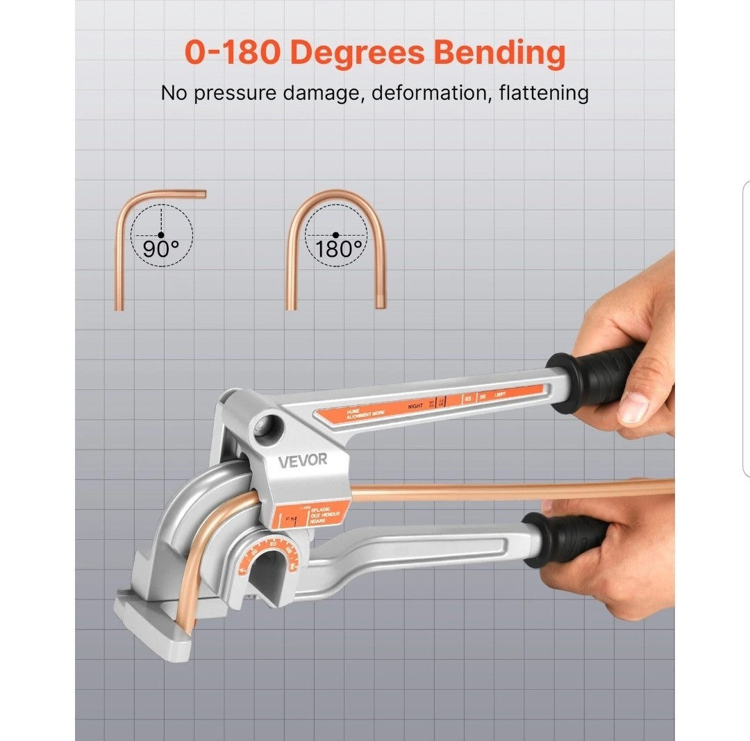 VEVOR 3 in 1 Lever Pipe Tube Bender for 1/4", 3/8", 1/2" O.D. 0-180° Bending