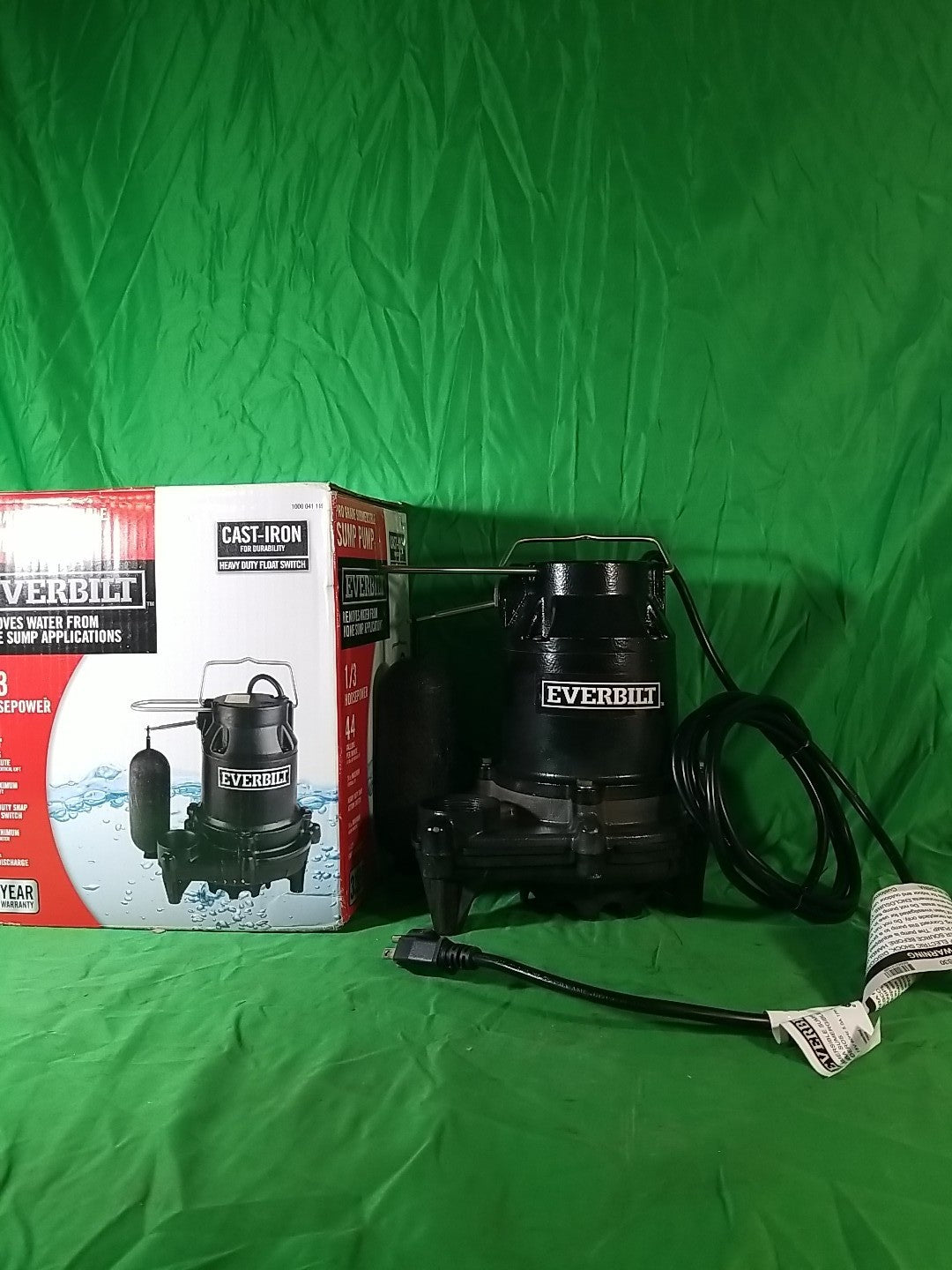 Everbilt 1/3 HP Cast Iron Submersible Sump Pump, USED Excellent Condition