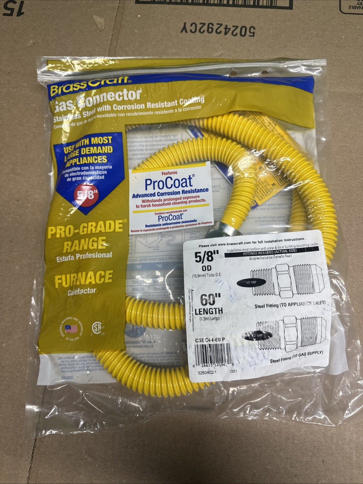 6PK BrassCraft Gas Connector 60" x 5/8" OD for Furnace & Large Demand Appliances