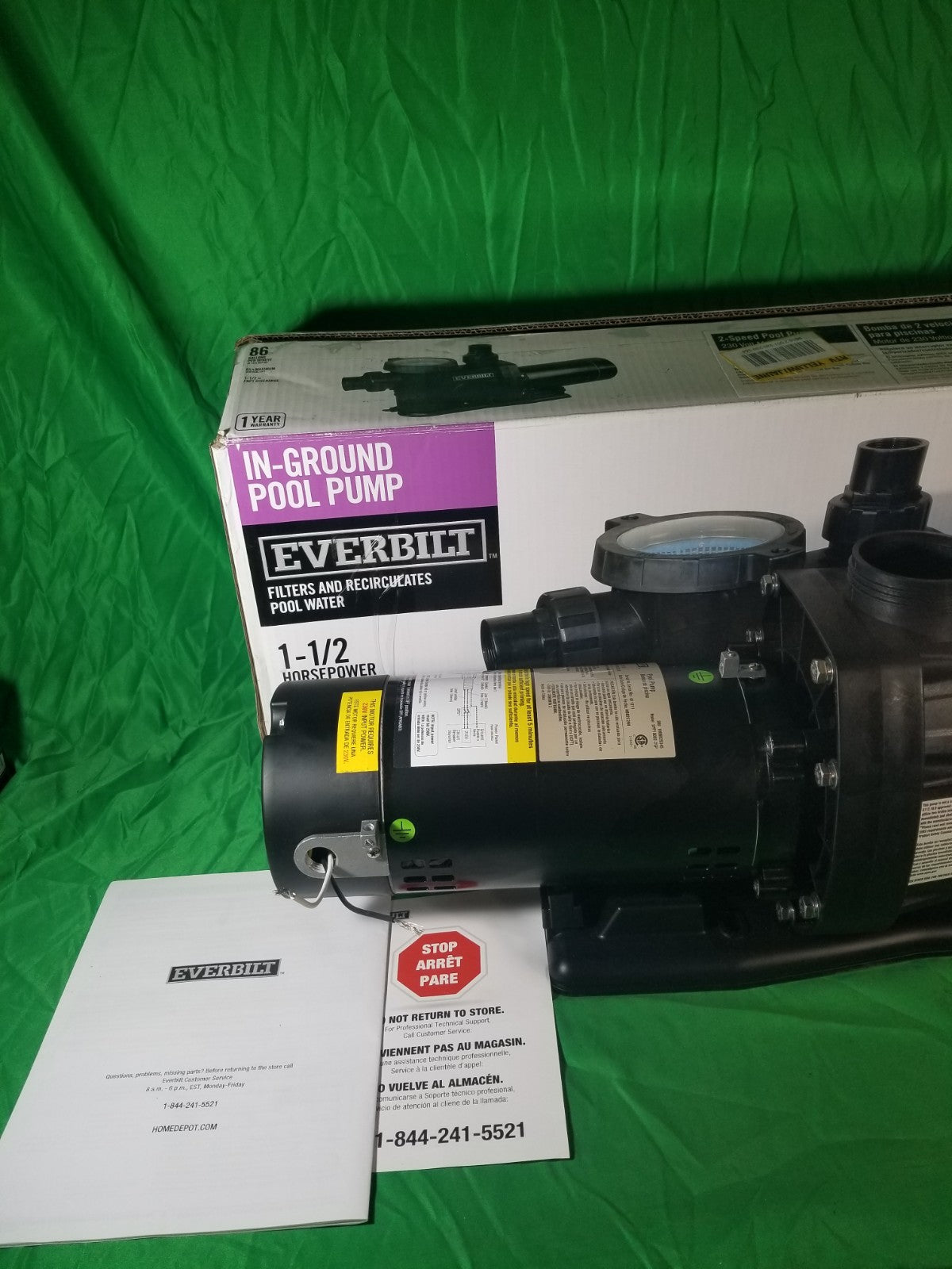 Everbilt Pool Pump Fan-Cooled Motor 1.5 HP 230V NEW OB