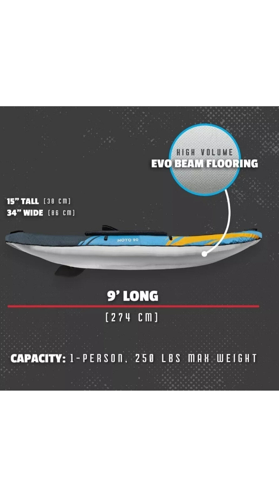 Aquaglide Noyo 90 Inflatable Kayak - 1 Person Touring Kayak