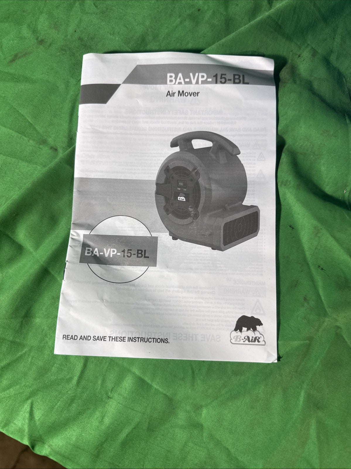 B-Air 1/8 HP Air Mover Carpet Dryer Floor Blower Fan for Home Use in Blue.