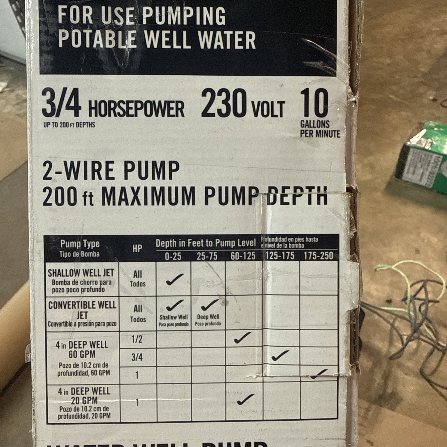 Everbilt Submersible 2-Wire Motor Deep Well Potable Water Pump 3/4HP 10gpm