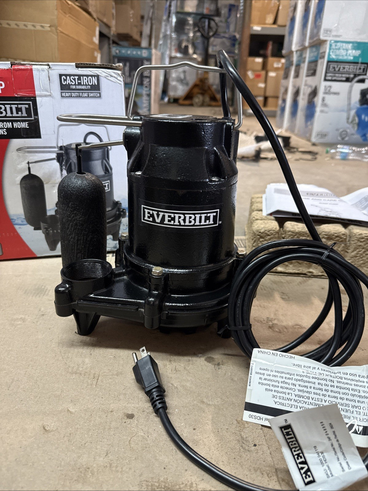 Everbilt 1/3 HP Cast Iron Submersible Sump Pump Used