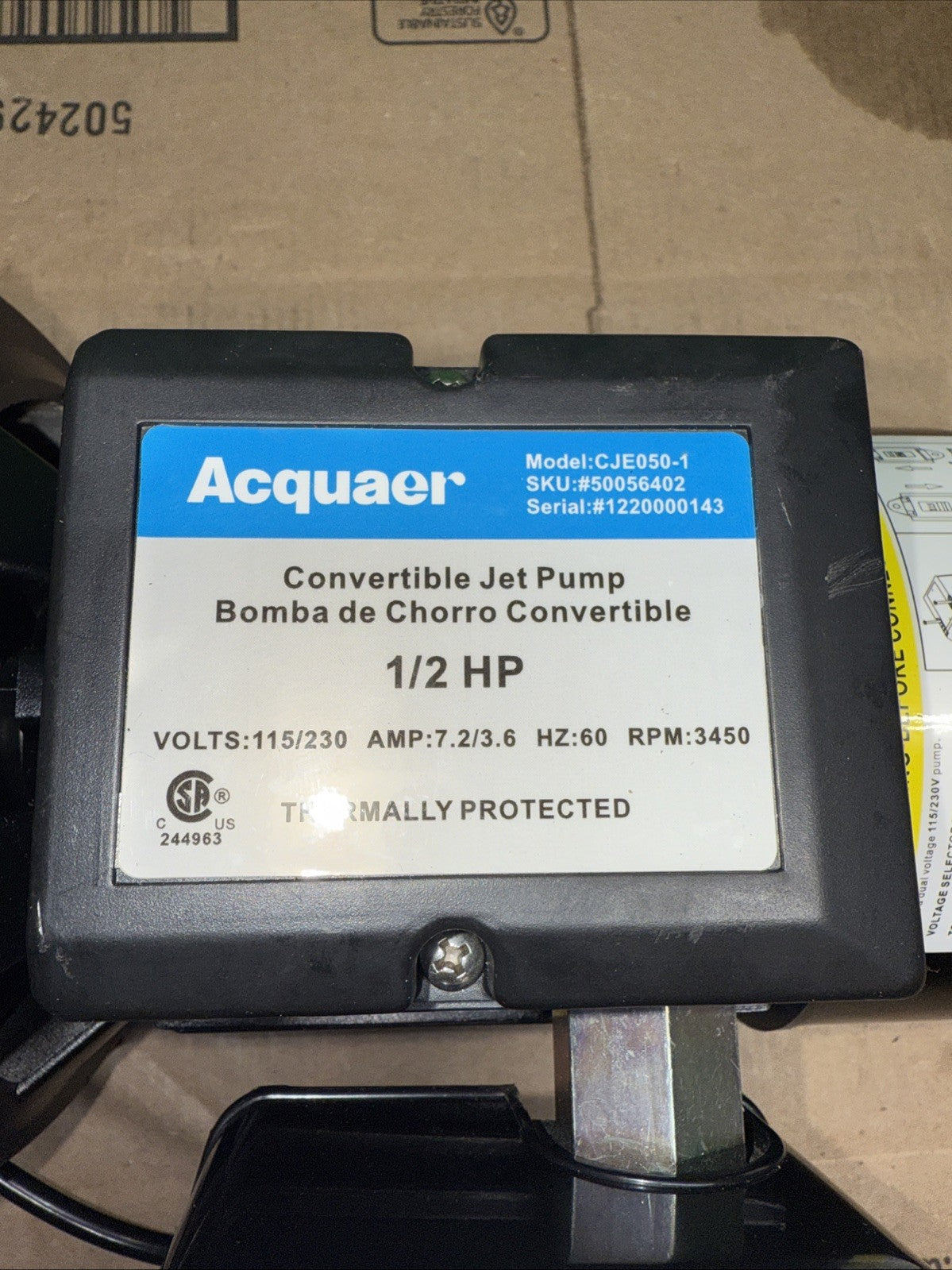 1/2 HP 115/230V Cast Iron Convertible Jet Pump Built-in Thermal Overload Prot..