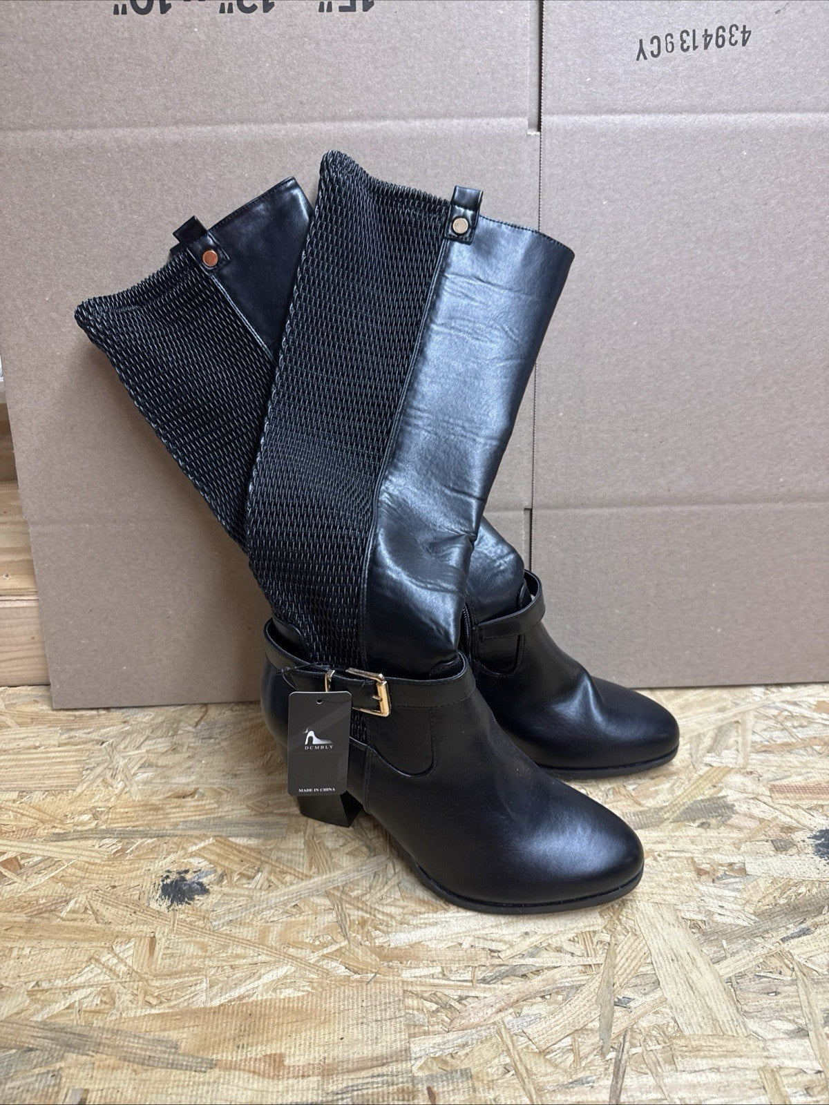 DCMBLY women’s Knee High boots pointed toe chunky heel with elastic calf Size 8