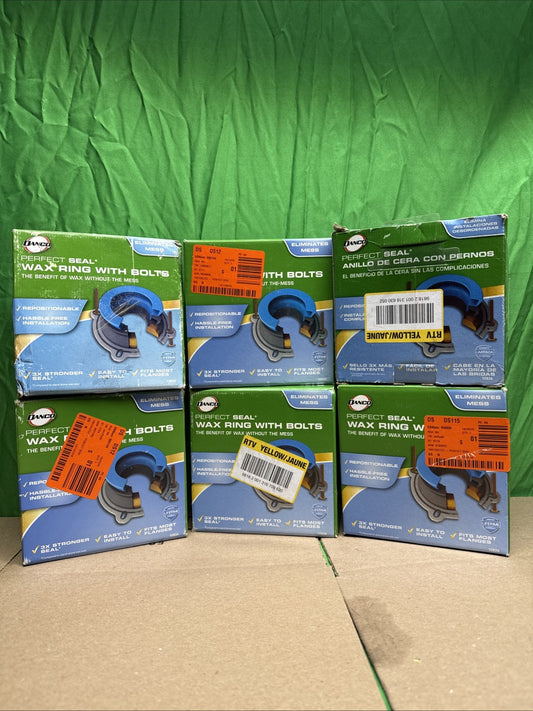 6pc Perfect Seal Toilet WaxRing Fits All Bolts Rubber Gaskets Toilet Install Kit