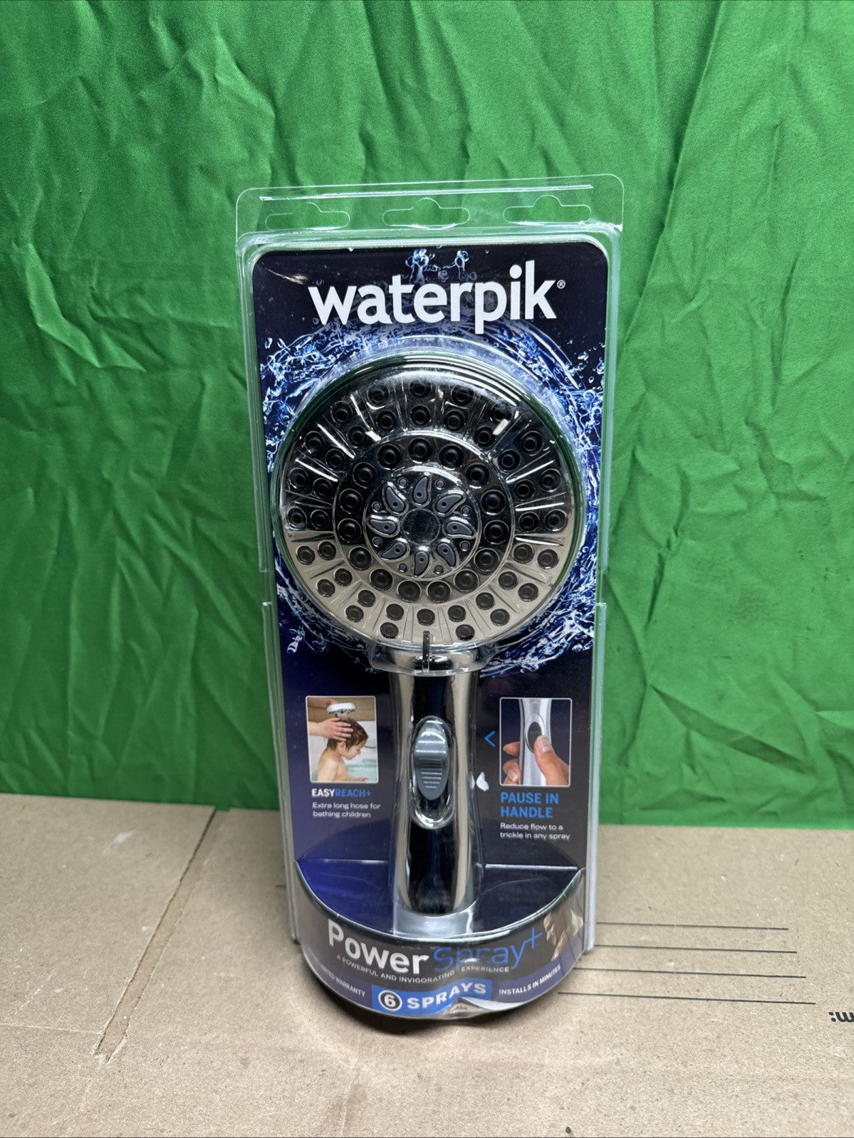Waterpik 6-Spray 4.8 in. Wall Mount Handheld Adjustable Shower Head. Chrome, NEW