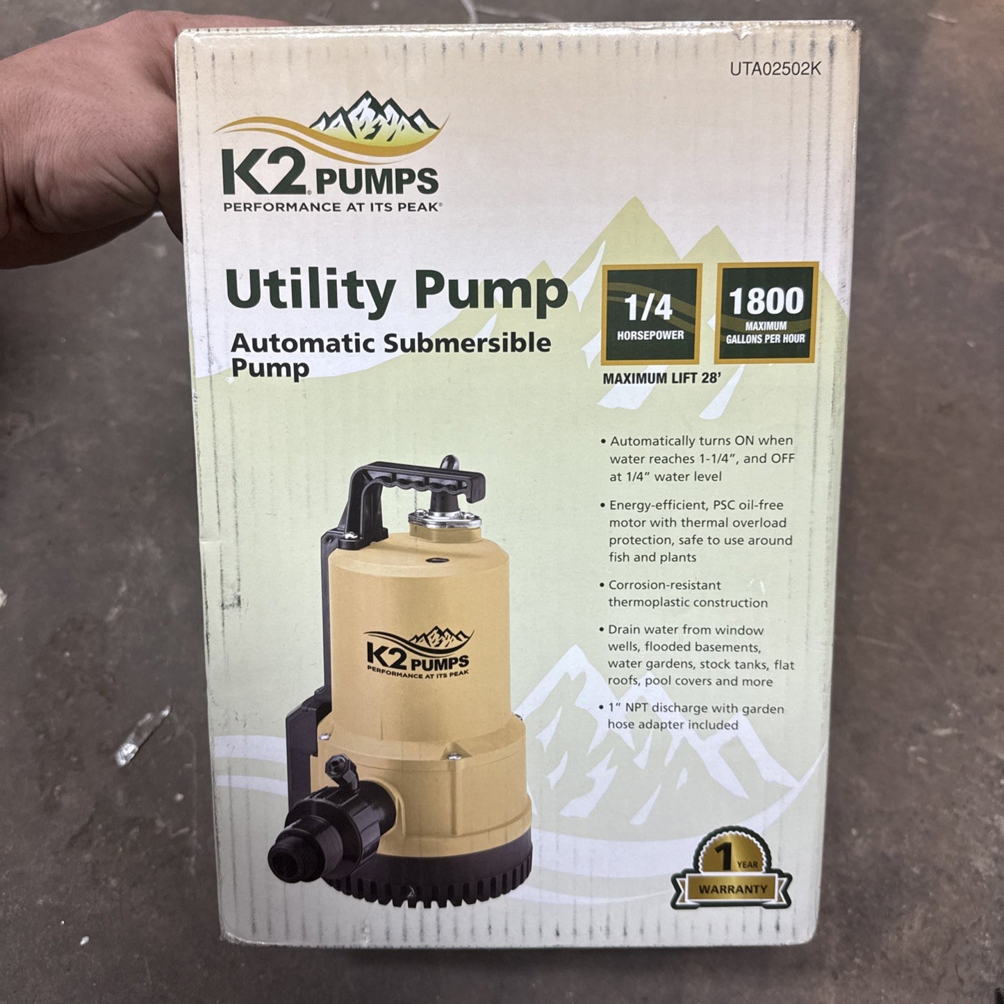 K2 1/4 HP Automatic Submersible Utility Pump