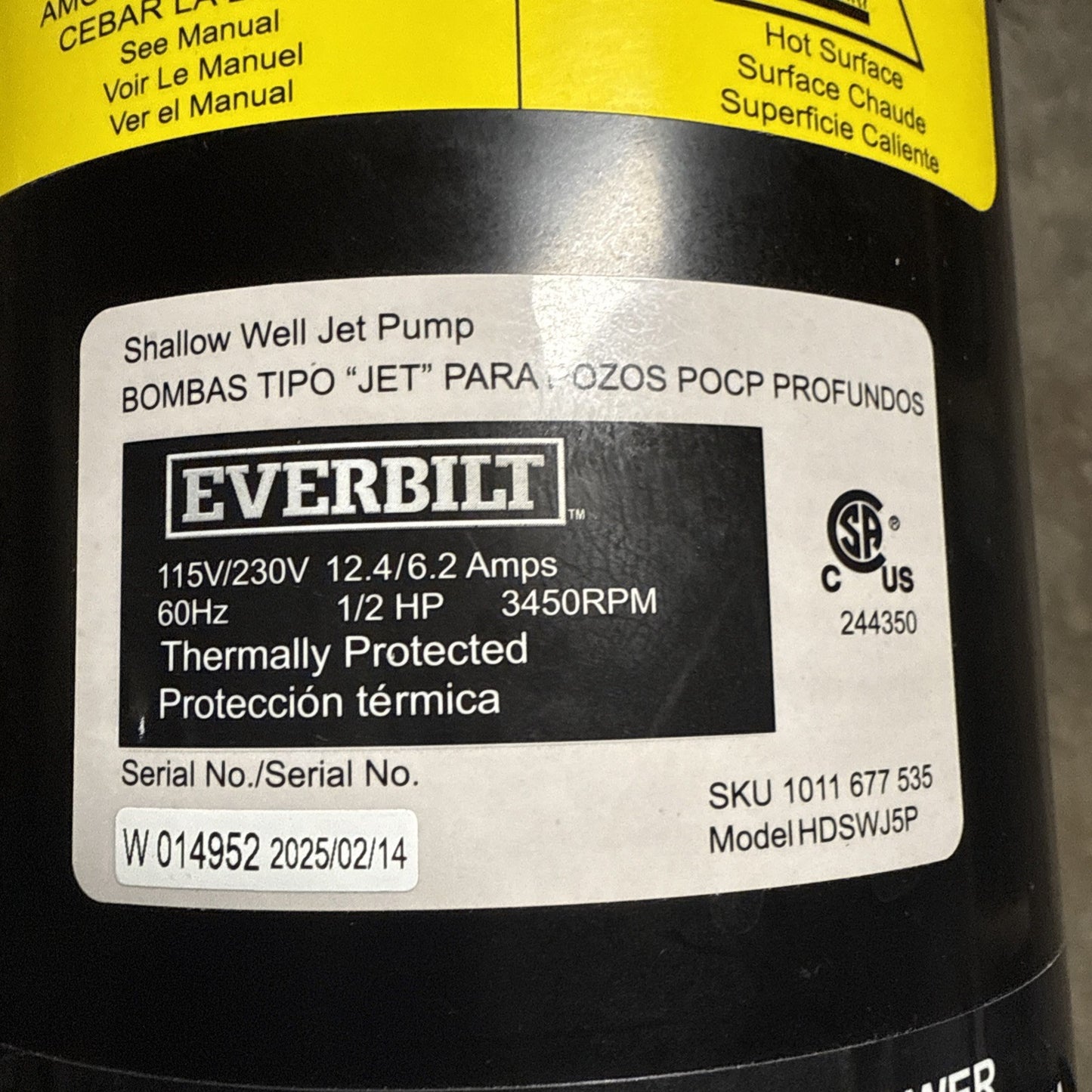 Everbilt 1/2 HP Shallow Well Jet Pump 1011677535 *Read Description.*