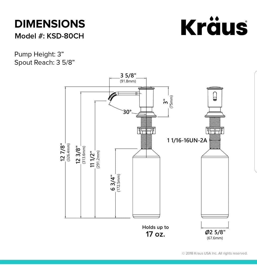 Kraus KSD-80SFS Deck Soap Dispenser, 17 oz - Spot-Free Stainless Steel