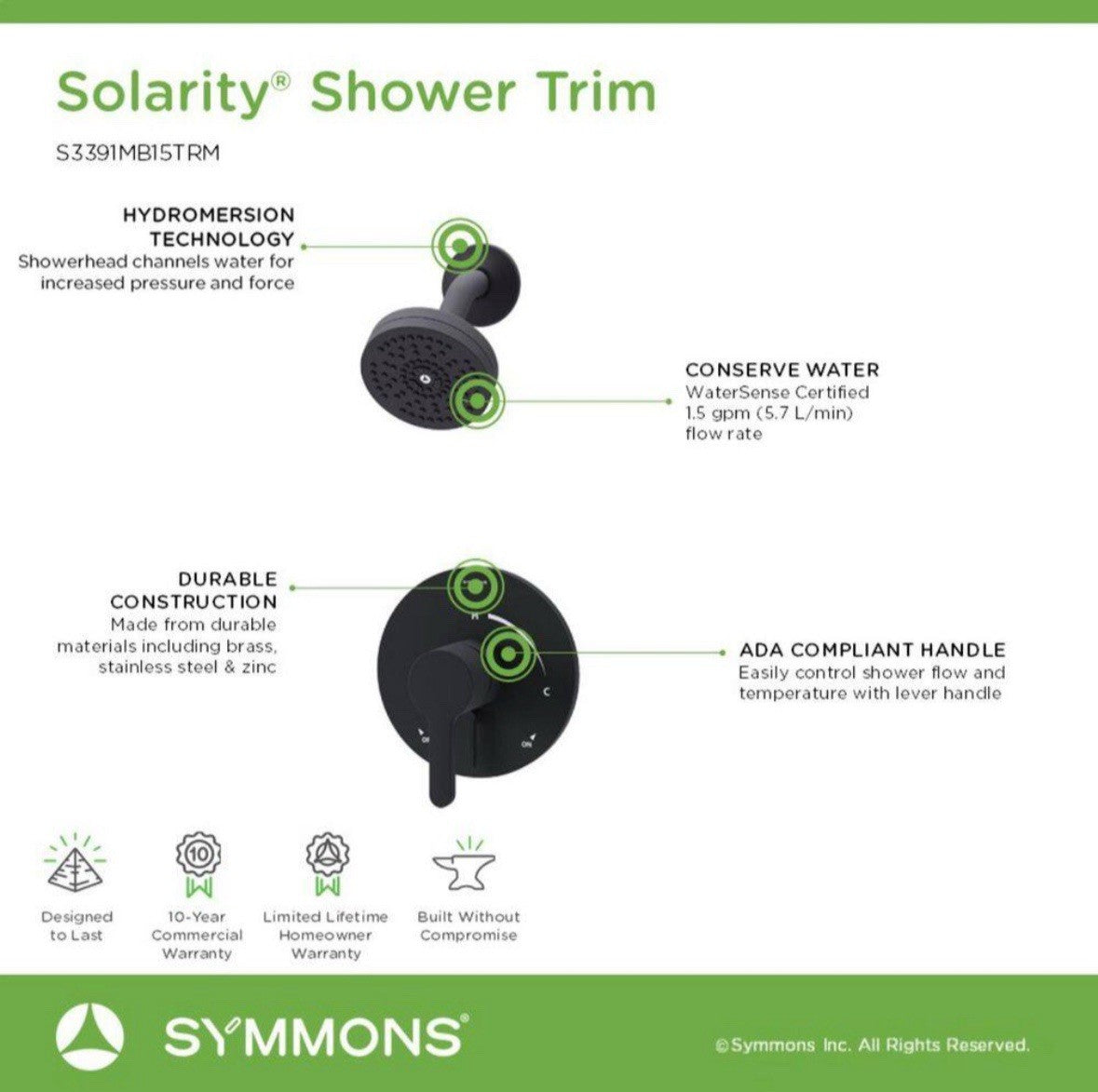 Symmons S339115TRM Solarity Shower Only Trim Package - Black