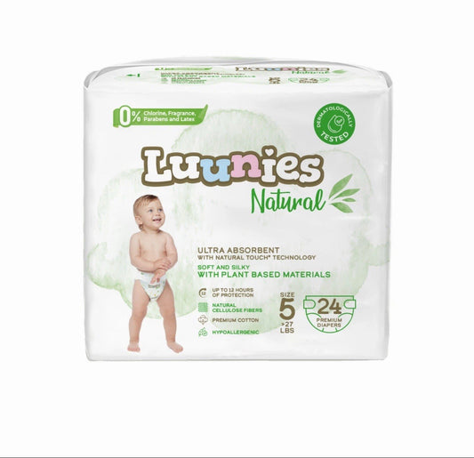 Luunies Natural Premium Diapers, Ultra Absorbent, Size 5, 96 Diapers 4pk Of 24