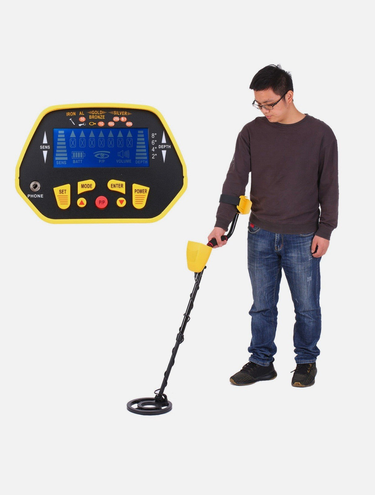 Canway OT-MD01 Metal Detector - Adjustable Digital Display, All Metal