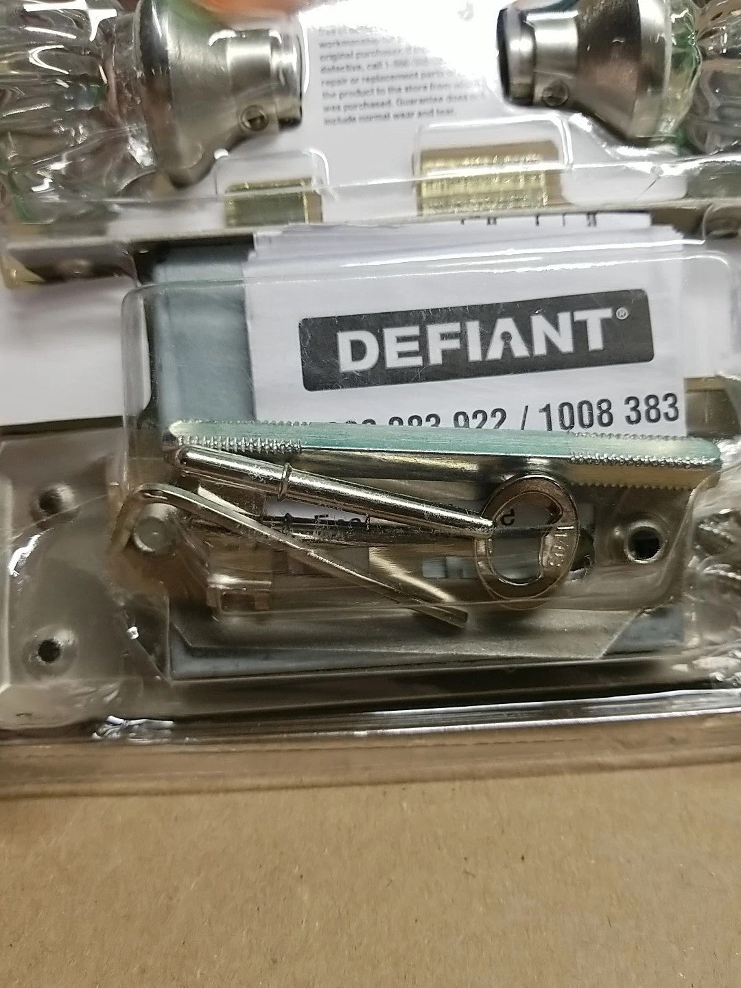 New Defiant Glass & Satin Nickel Knob Mortise Set For Hall & Closet With Key