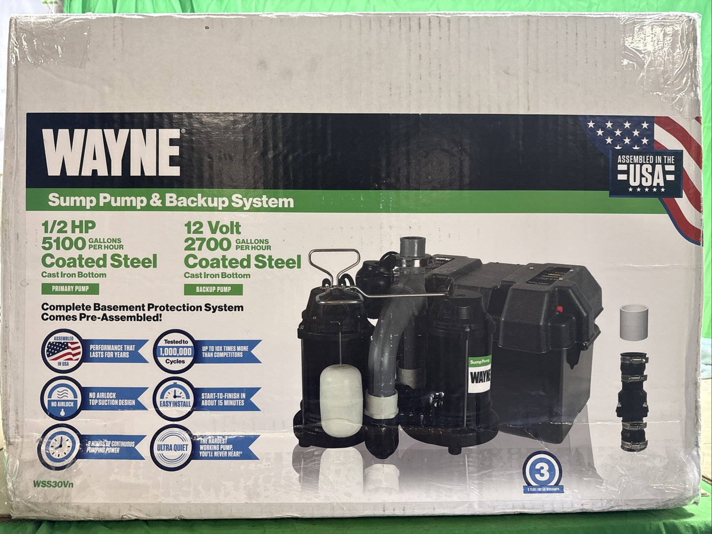 Wayne WSS30Vn - 1/2 HP Combination Primary and Backup Sump Pump System