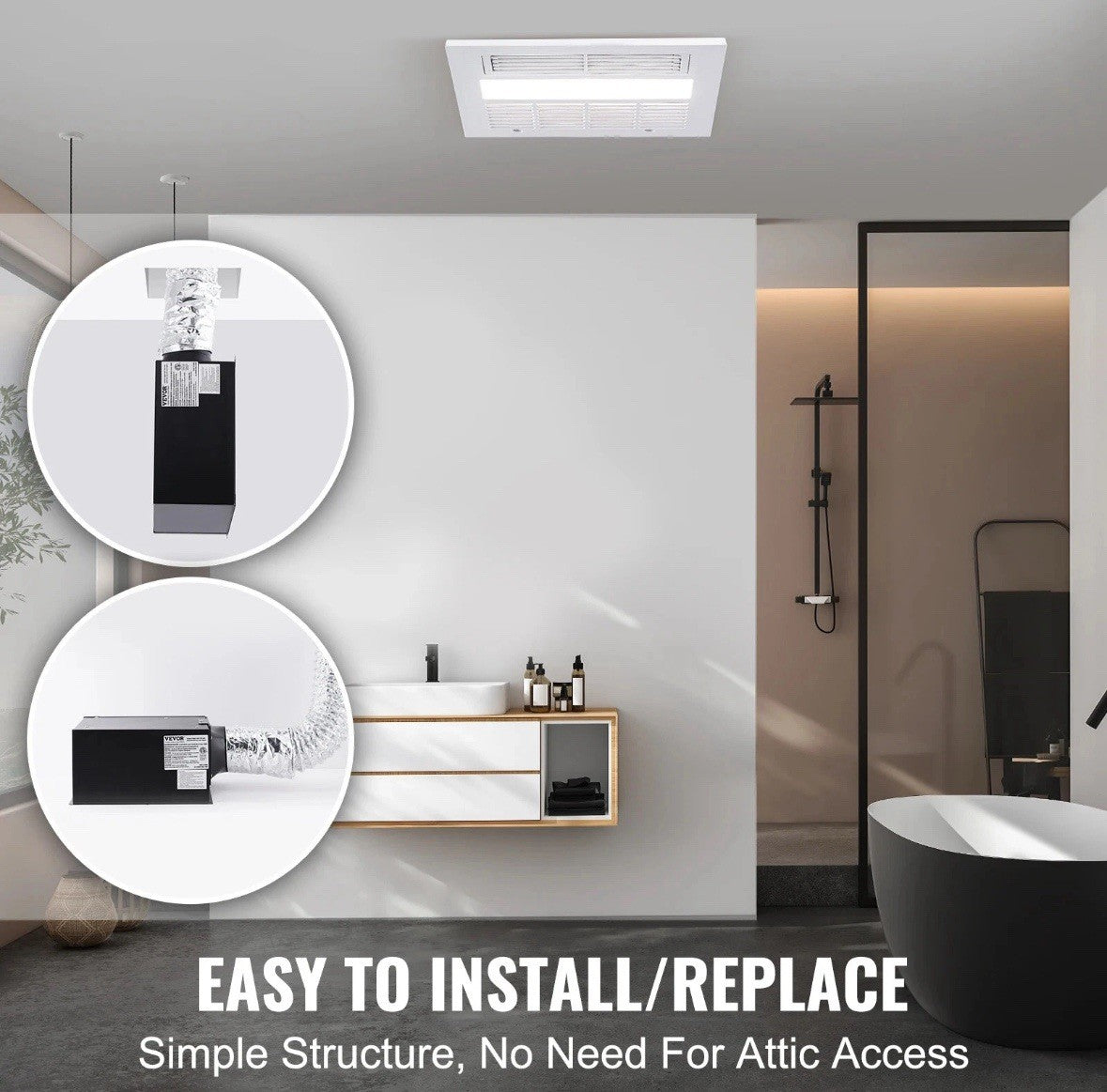 Bathroom Exhaust Fan 80-110 CFM High-Efficiency Ventilation 1.5 sones Low Noise