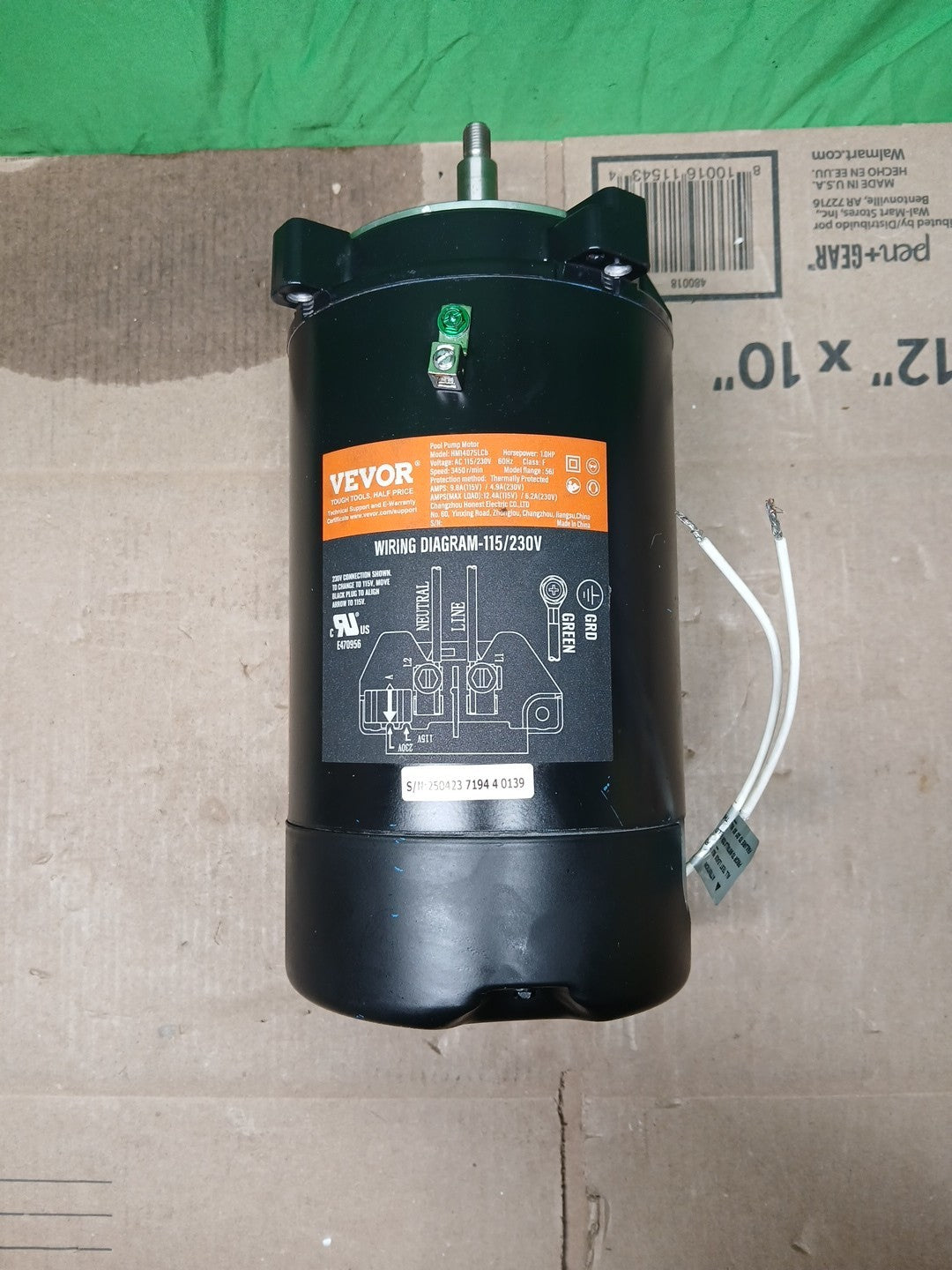 VEVOR 0.75HP Pool Pump Motor, 3450 RPM High Speed, 115V (8 Amps) / 230V (4...