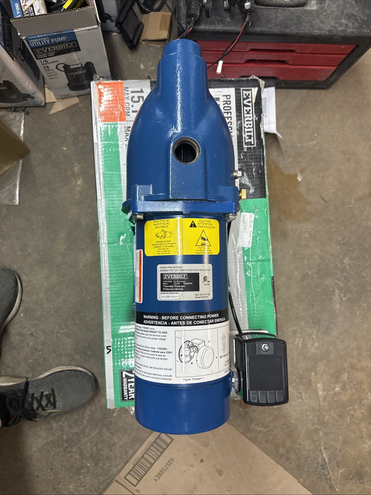 Everbilt Shallow Well Jet Pump Cast Iron 1/2HP HDSWJ5 (Used Read Description)*