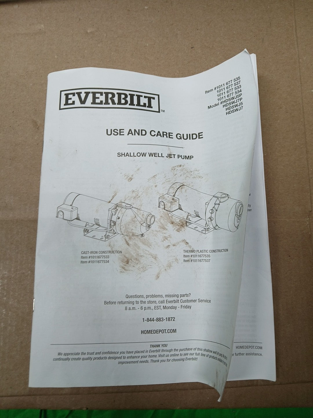 Everbilt 3/4 HP Cast Iron Shallow Well Jet Pump HDSWJ7 as is, *For Parts *