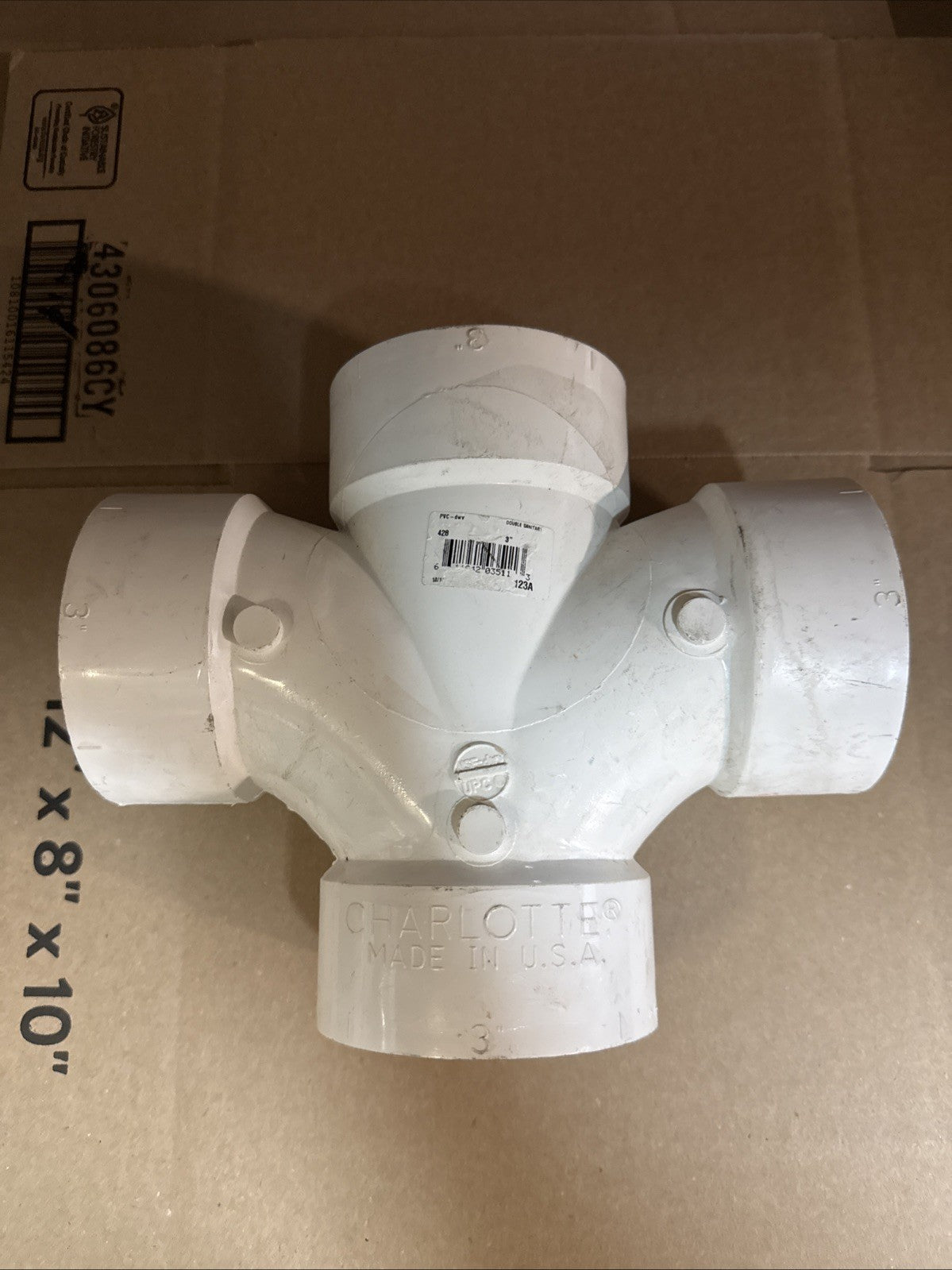 CHARLOTTE PIPE PVC 3” DWV Double Sanitary TEE DWV (Drain, Waste and Vent)