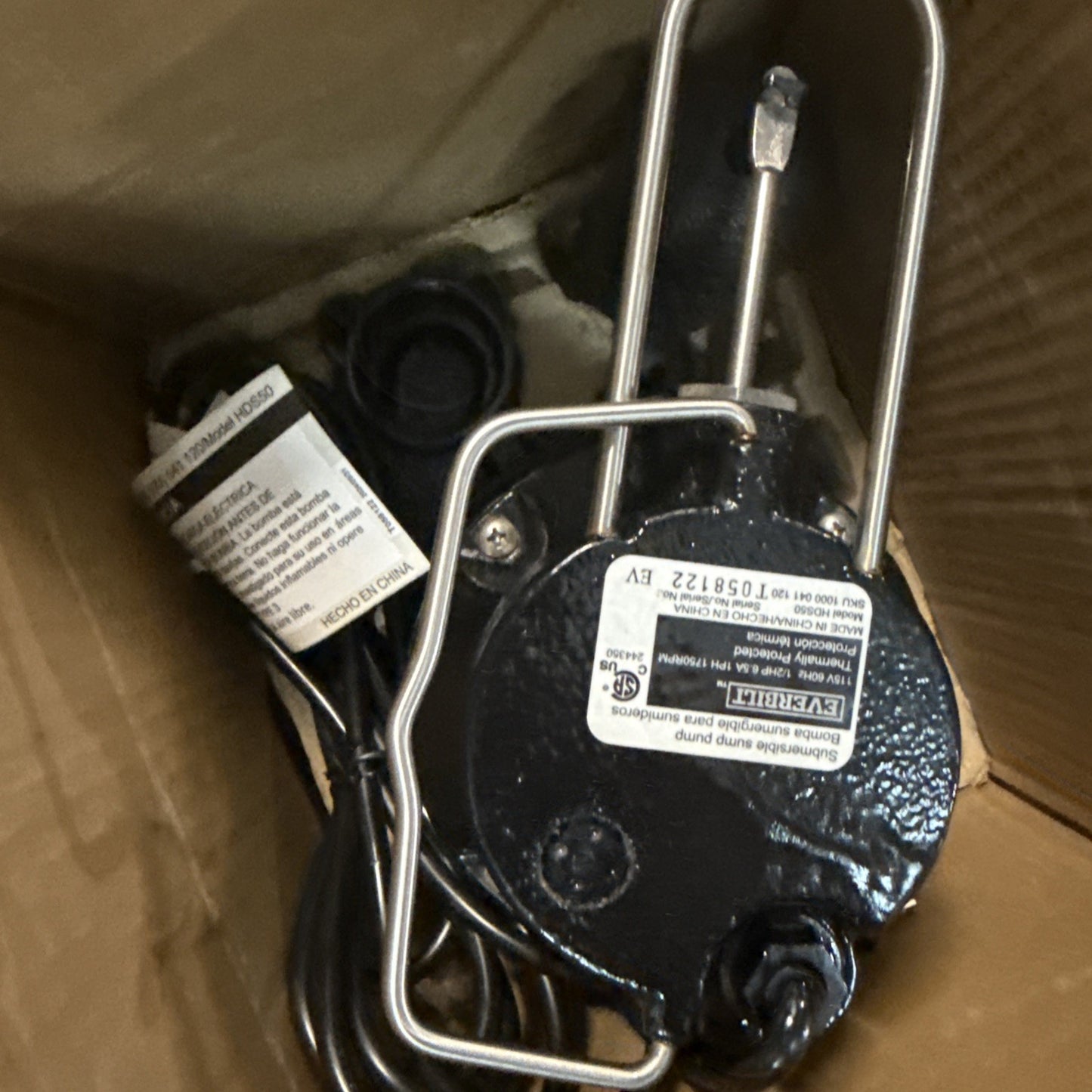 Everbilt 1/2 HP Cast Iron Sump Pump Model # HDS50 OPEN BOX