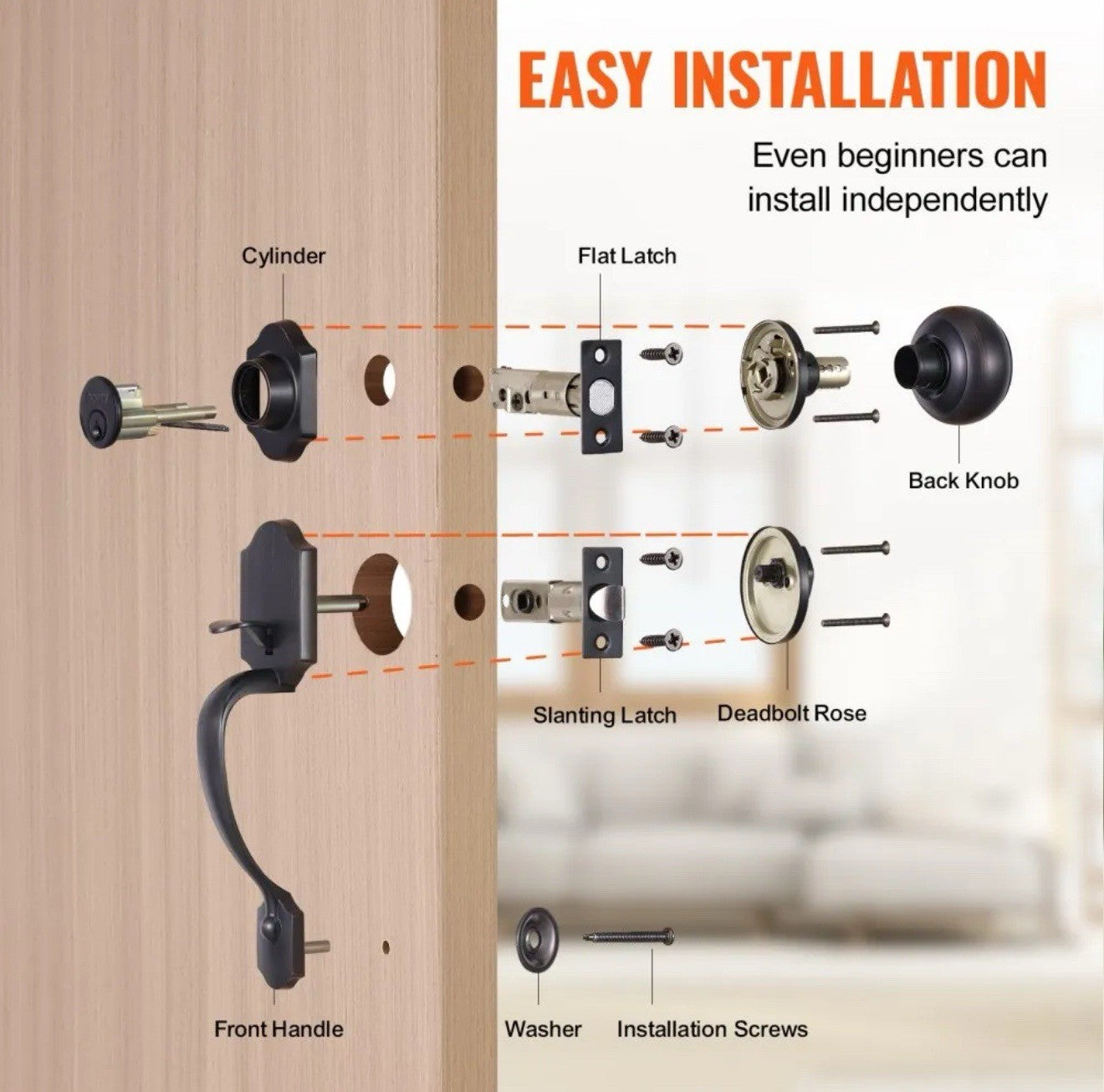 VEVOR Front Door Handle and Deadbolt Set Antique Copper Front Door