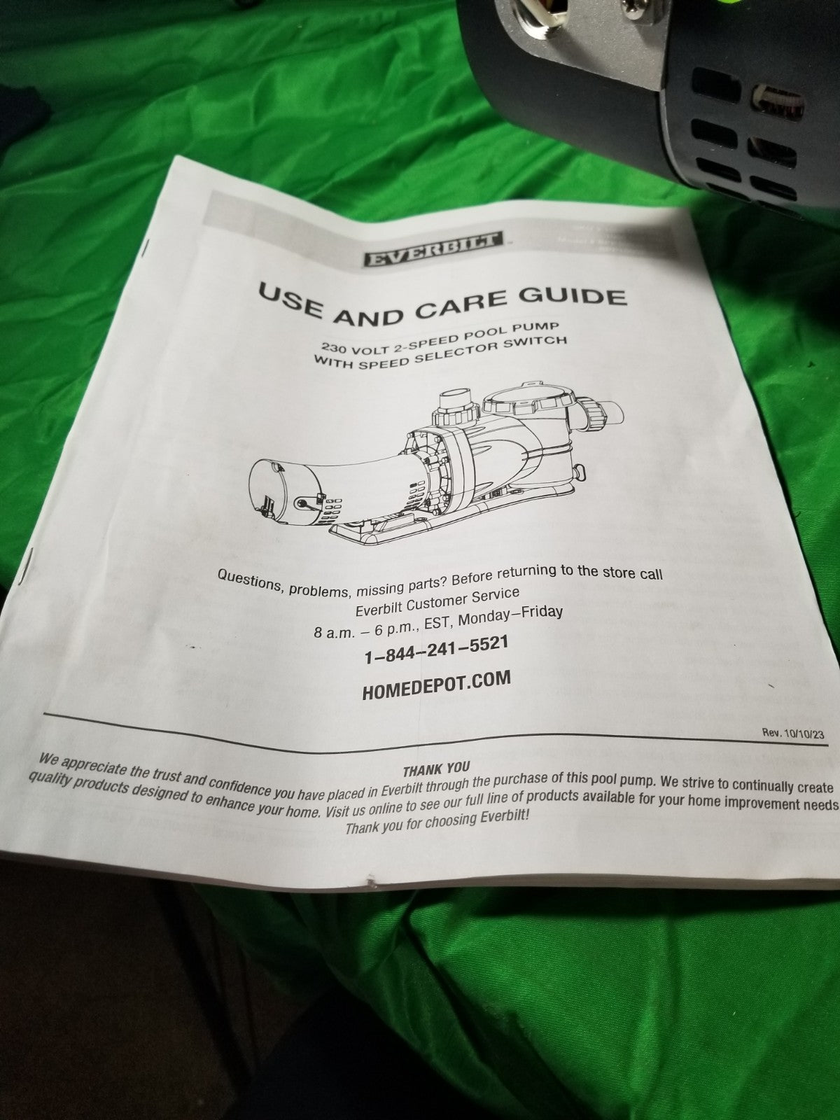 Everbilt Pool Pump Fan-Cooled Motor 1.5 HP 230V NEW OB Has Unions.