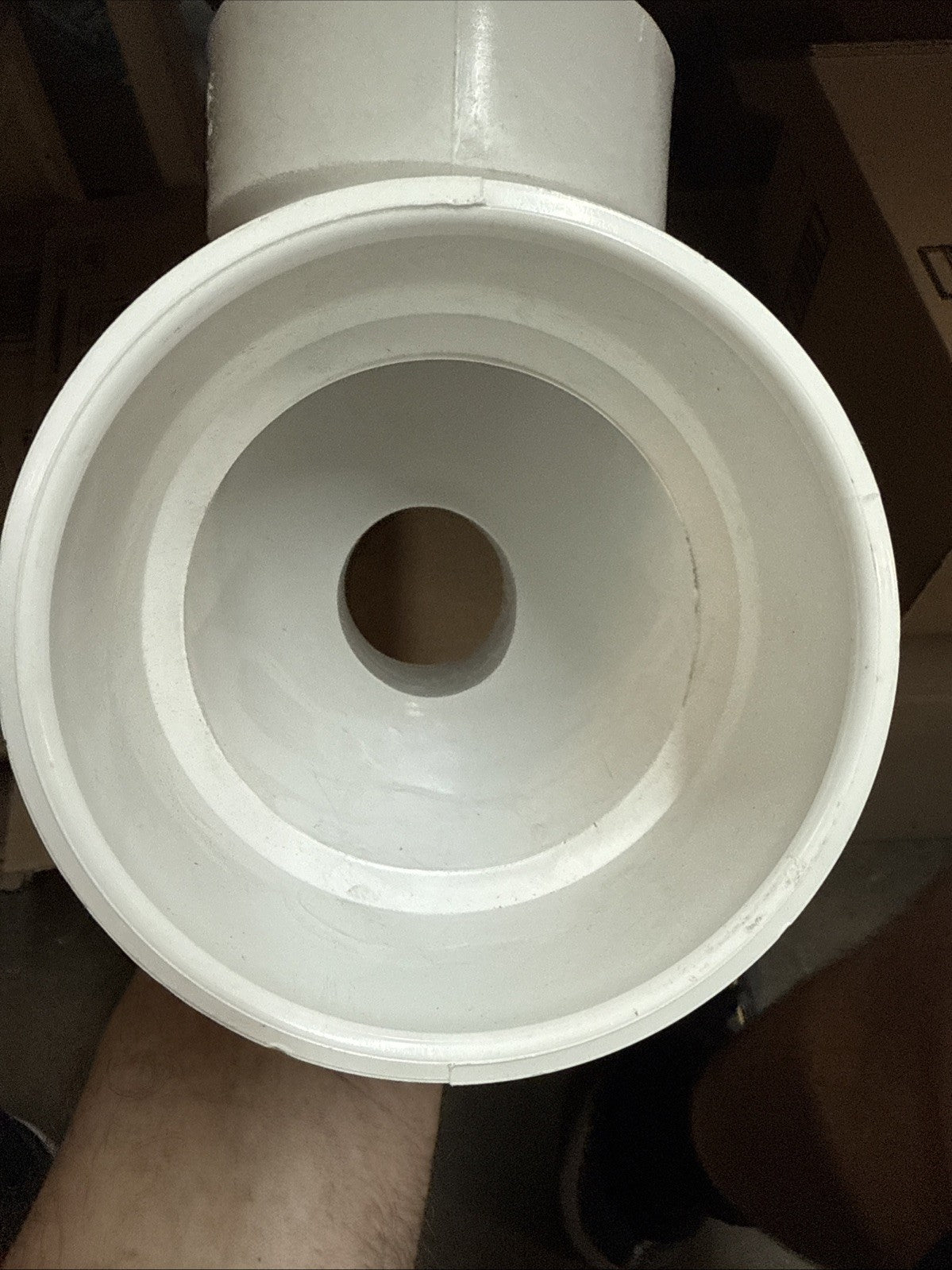 4" x 4" x 2" PVC DWV 90-Degree Hub x Hub Elbow Fitting with 2” Low Heel Inlet