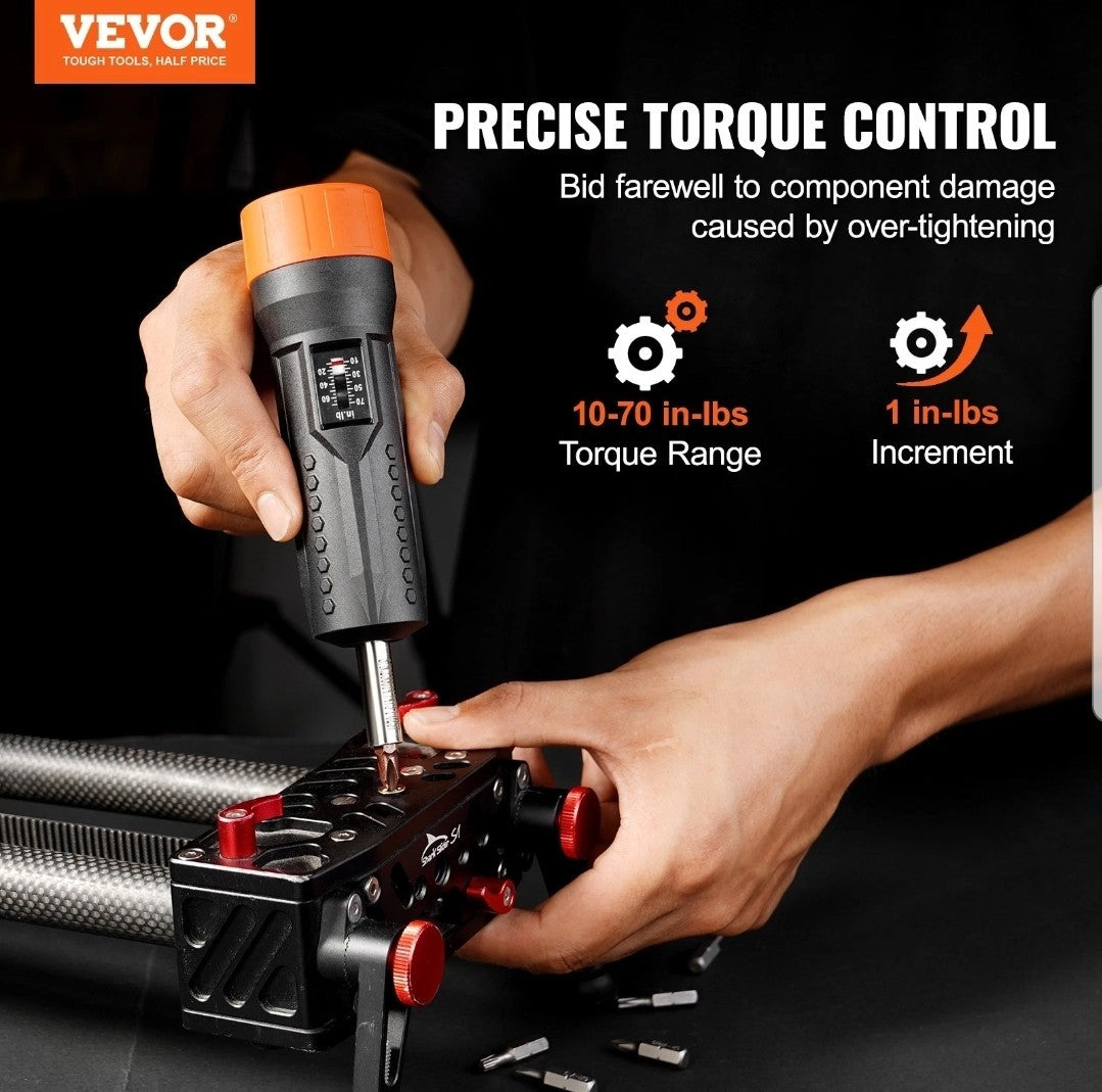 VEVOR Torque Screwdriver 1/4" Range 10-70 in/lb w/ 1 in-lb Increment View Window