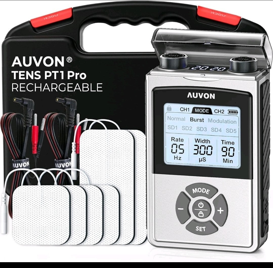 AUVON Rechargeable Digital TENS Unit Muscle Stimulator with 600 mAh Battery,...