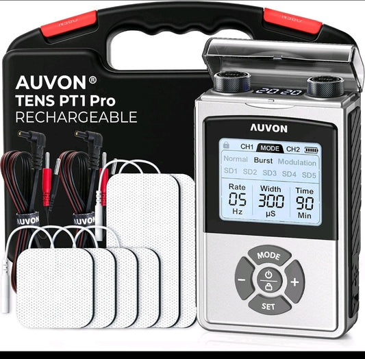 AUVON Rechargeable Digital TENS Unit Muscle Stimulator with 600 mAh Battery,...